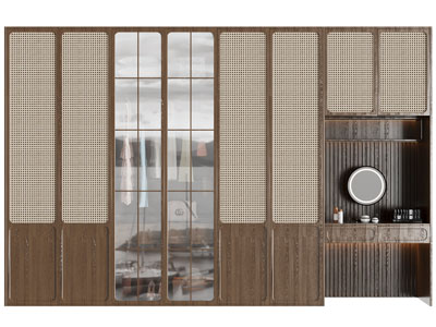 侘寂风带梳妆台的衣柜3d模型 侘寂风带梳妆台的衣柜