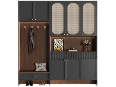 现代实木卡座鞋柜