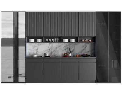 现代玻璃柜门中间镂空的酒柜