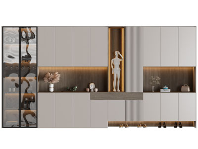 现代实木玄关酒柜合并鞋柜