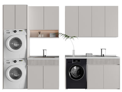 现代阳台洗衣机烘干机收纳柜