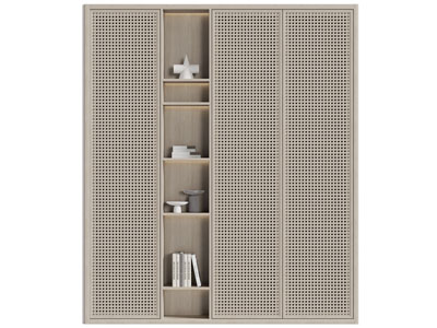 侘寂风镂空柜门装饰书柜