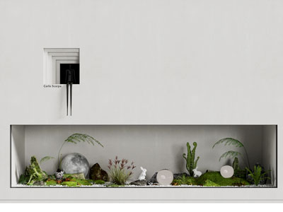 现代嵌入景观小品的装饰背景墙