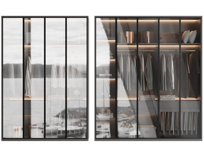 现代玻璃柜门的衣柜3d模型 现代玻璃柜门的衣柜