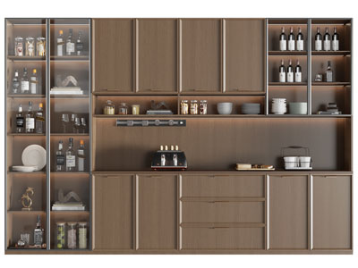 现代玻璃柜门实木酒柜