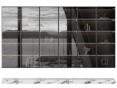 现代玻璃柜门的装饰收纳柜