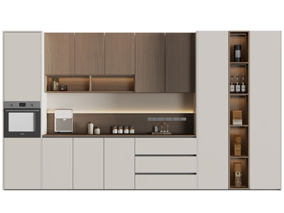 现代实木嵌入烤箱的酒柜