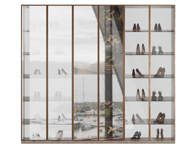 现代玻璃柜门的箱包鞋柜