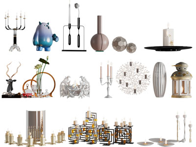 新中式地灯 烛台 饰品摆件组合