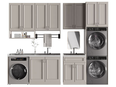 现代阳台洗衣机 烘干机收纳柜