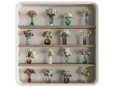 现代蓝色玻璃花瓶花卉