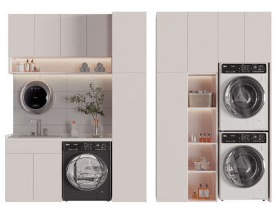 现代阳台洗衣机收纳柜