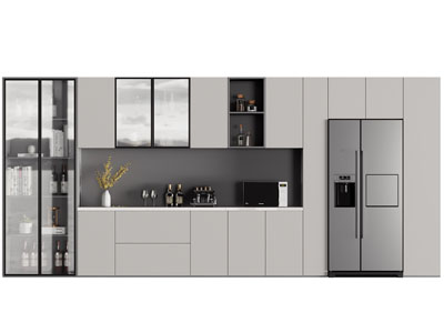 现代嵌入冰箱中间镂空的酒柜
