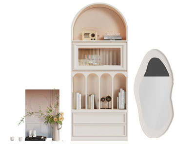 法式实木嵌入式书柜 装饰镜子 摆件组合