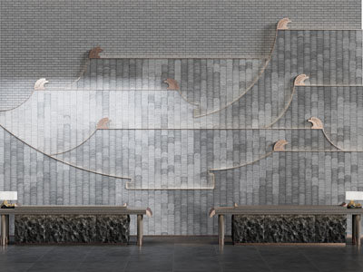 新中式前台接待台 背景墙 造墙