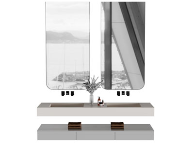 现代双盆洗手台 镜子
