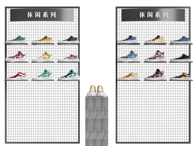 工业风loft休闲鞋子金属网展架 货架3d模型 工业风loft休闲鞋子金属网展架 货架