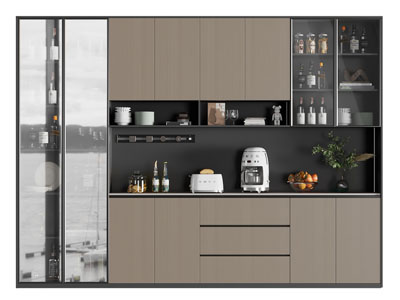 现代实木中间镂空玻璃柜门的酒柜