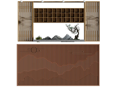 新中式装饰格栅山水的背景墙 造型背景墙