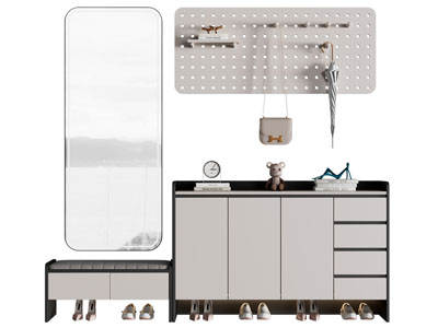 现代玄关鞋柜 穿衣镜 换鞋凳