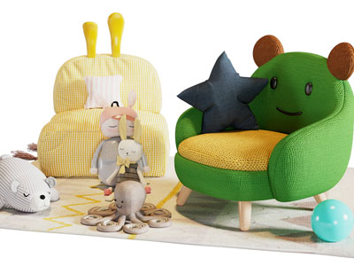 现代儿童休闲椅子、布偶玩具