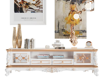 欧式雕花电视柜、摆件组合