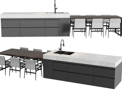 现代带水吧台的餐桌椅组合