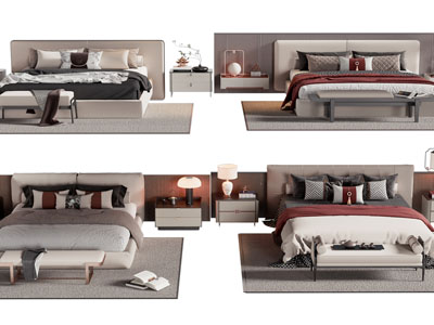 现代双人床、床头柜