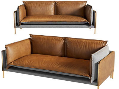 现代皮质多人沙发
