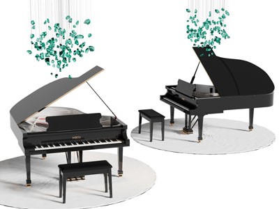 现代黑色三角钢琴