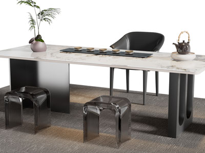 现代长方形大理石茶桌椅组合