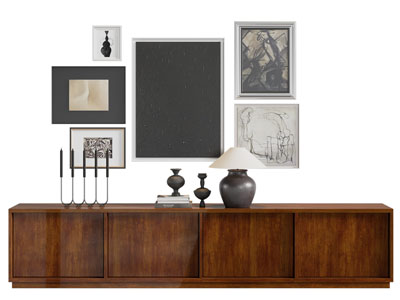 北欧实木电视柜、装饰挂画