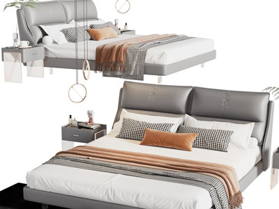 现代双人床、床头柜
