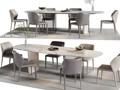 现代椭圆形大理石餐桌椅组合