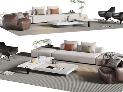 现代多人、单人沙发和茶几组合
