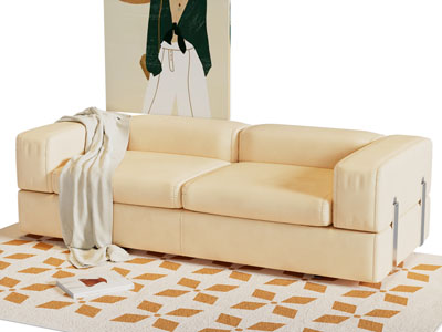 现代布艺双人沙发、地毯3d模型 现代布艺双人沙发、地毯