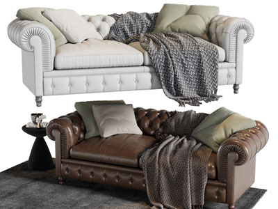 美式菱形软包靠背双人沙发3d模型 美式菱形软包靠背双人沙发