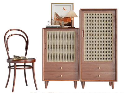 侘寂风玄关柜、边柜、休闲椅子