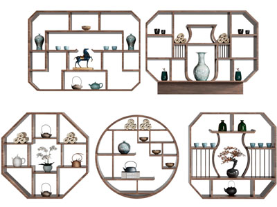 新中式墙饰实木装饰架