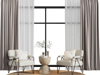 现代窗帘窗纱、休闲椅子
