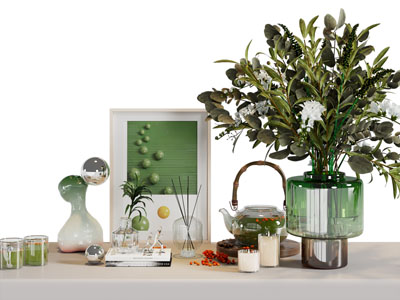 现代花瓶花卉、烛台、装饰画摆件组合