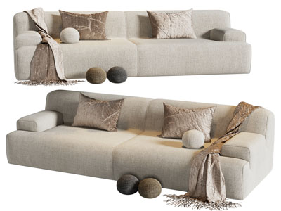 侘寂风布艺双人沙发3d模型 侘寂风布艺双人沙发