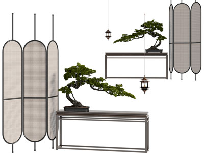 新中式端景台、屏风3d模型 新中式端景台、屏风