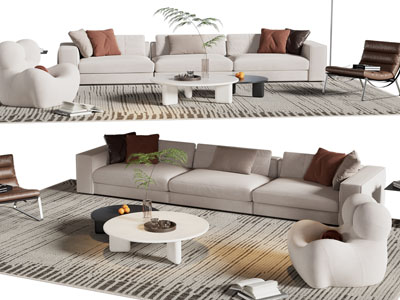 现代布艺多人、懒人沙发、茶几组合