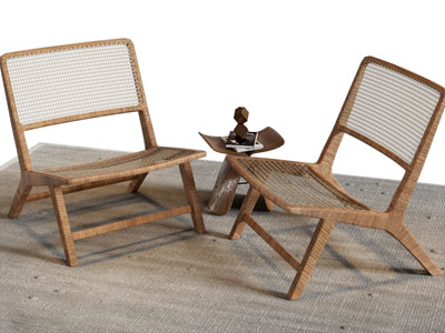 北欧实木休闲椅子、边几