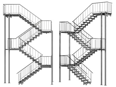 现代三层转角楼梯3d模型 现代三层转角楼梯