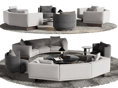 现代多人、单人沙发和茶几组合
