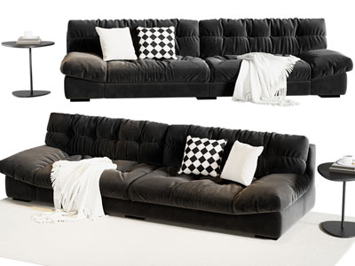 现代布艺双人沙发、边几3d模型 现代布艺双人沙发、边几