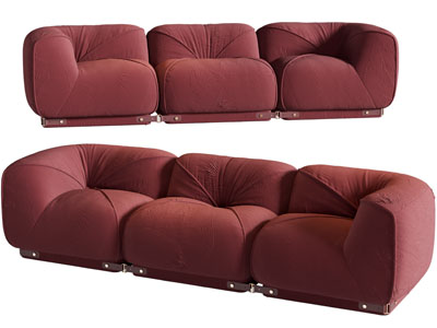 现代红色拼接布艺多人沙发