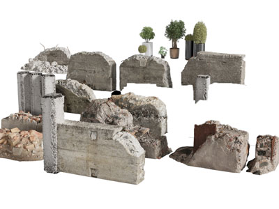 现代破旧的墙、废墟、水泥柱子3d模型 现代破旧的墙、废墟、水泥柱子